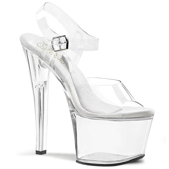 Pleaser Treasure 708 Clear Platform Heels Sandals with Ankle Strap - Picture 1 of 2